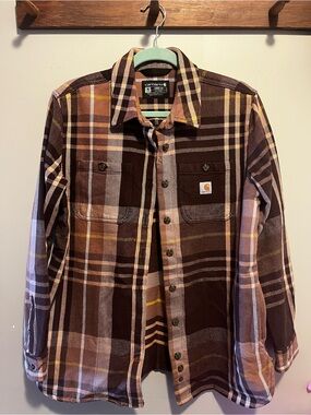 Carhartt Brown Tan Plaid Button-Down Shirt